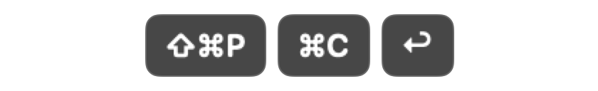 Example key caps in a recording: ⇧⌘P, ⌘C and Return pressed in another app