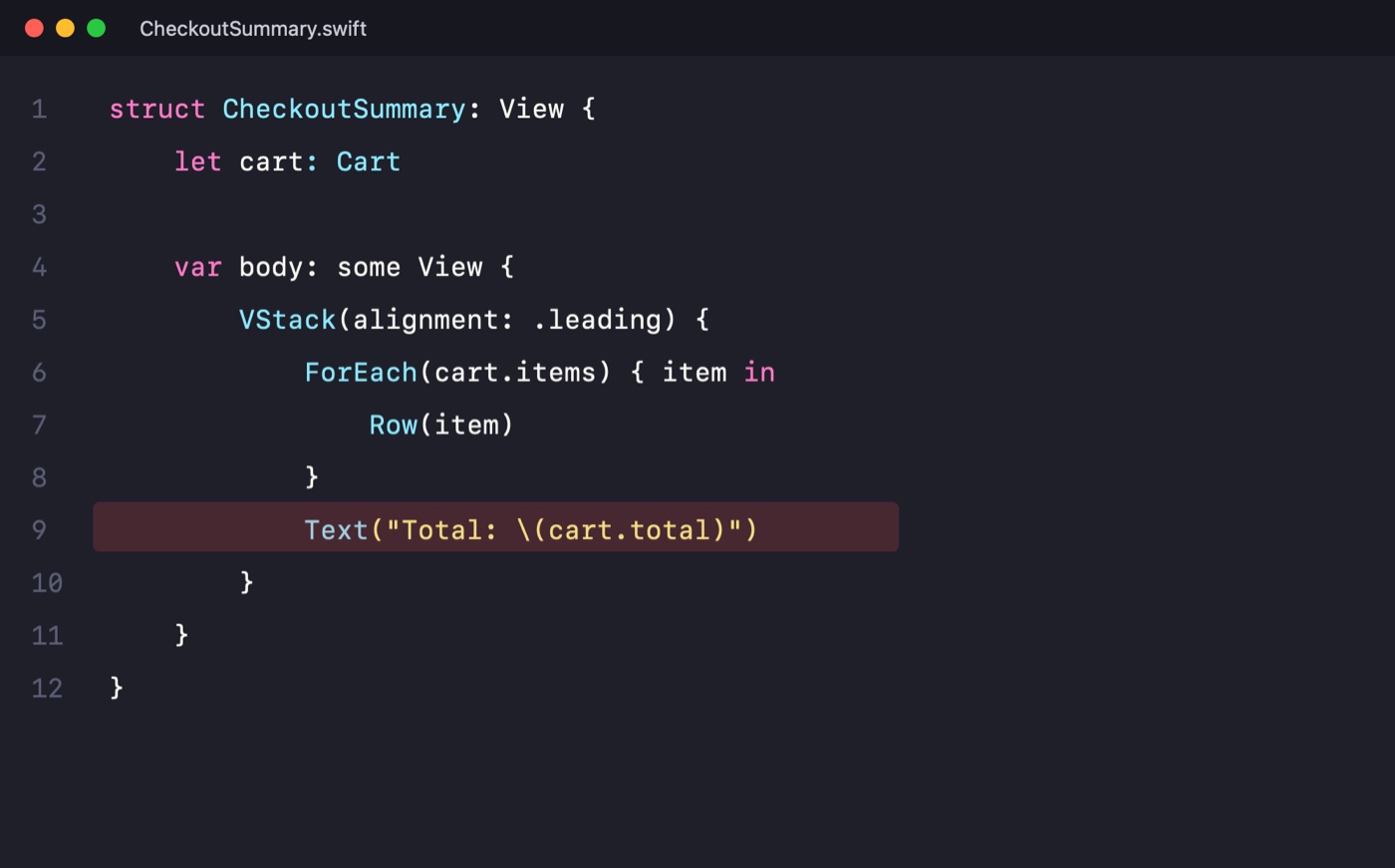 A screenshot of Swift code