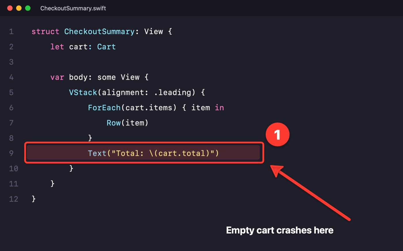 A note added: Empty cart crashes here