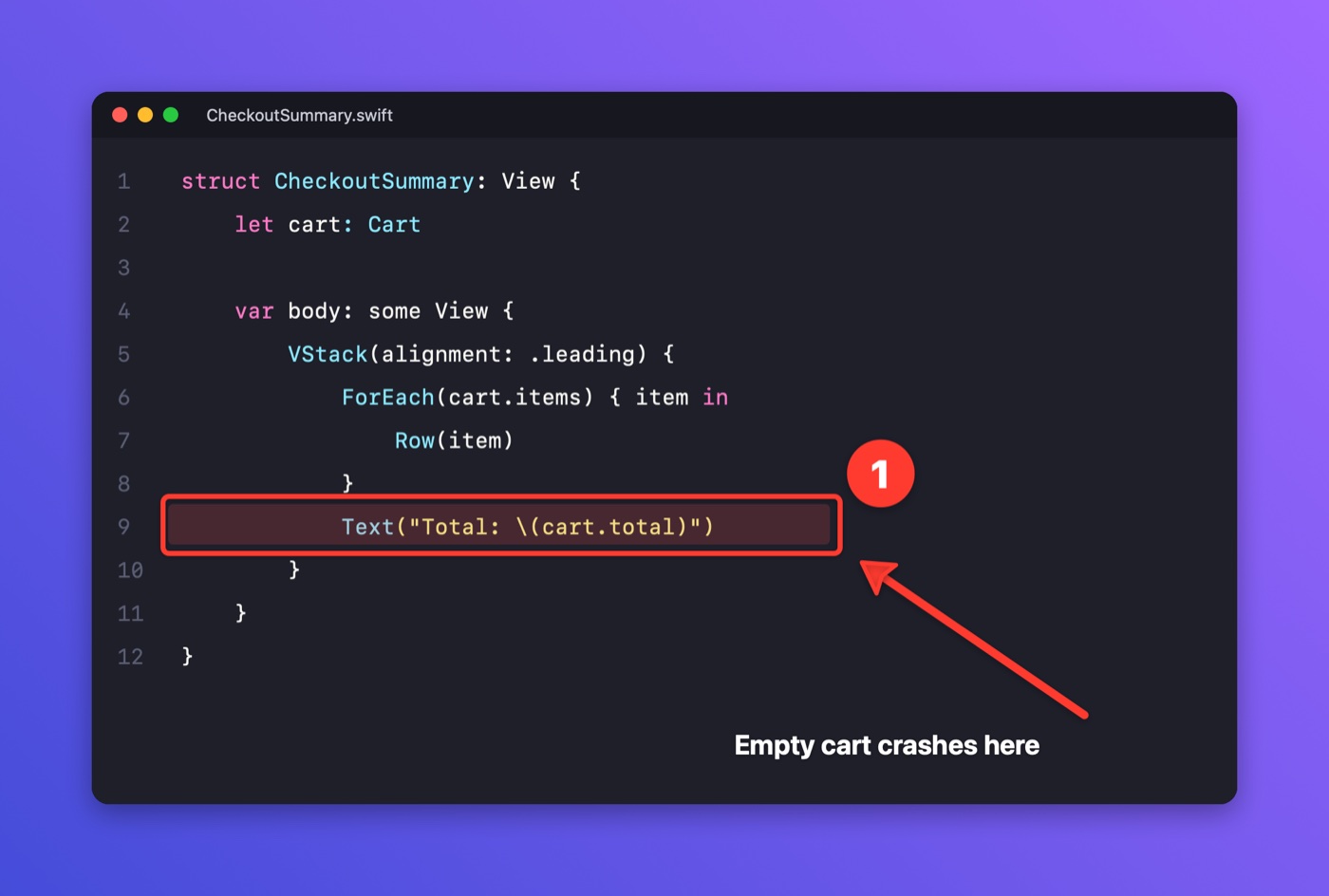 The marked-up screenshot on a violet gradient background